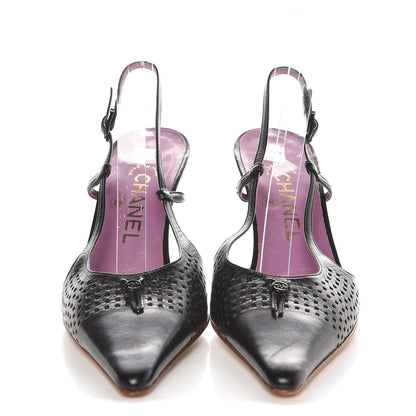 Chanel Lambskin Perforated CC Slingback Pumps 36 Black 2 of 9
