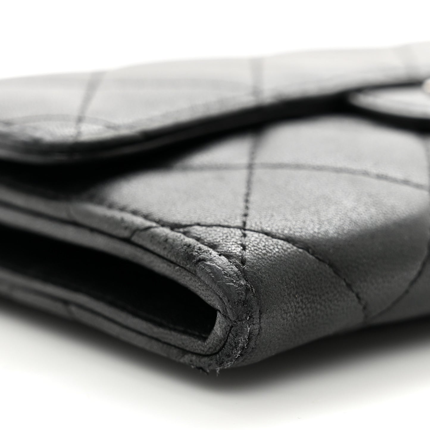 Lambskin Quilted Flap Card Holder Wallet Black