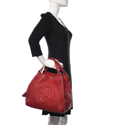 Gucci Pebbled Calfskin Medium Soho Shoulder Bag Red 2 of 13