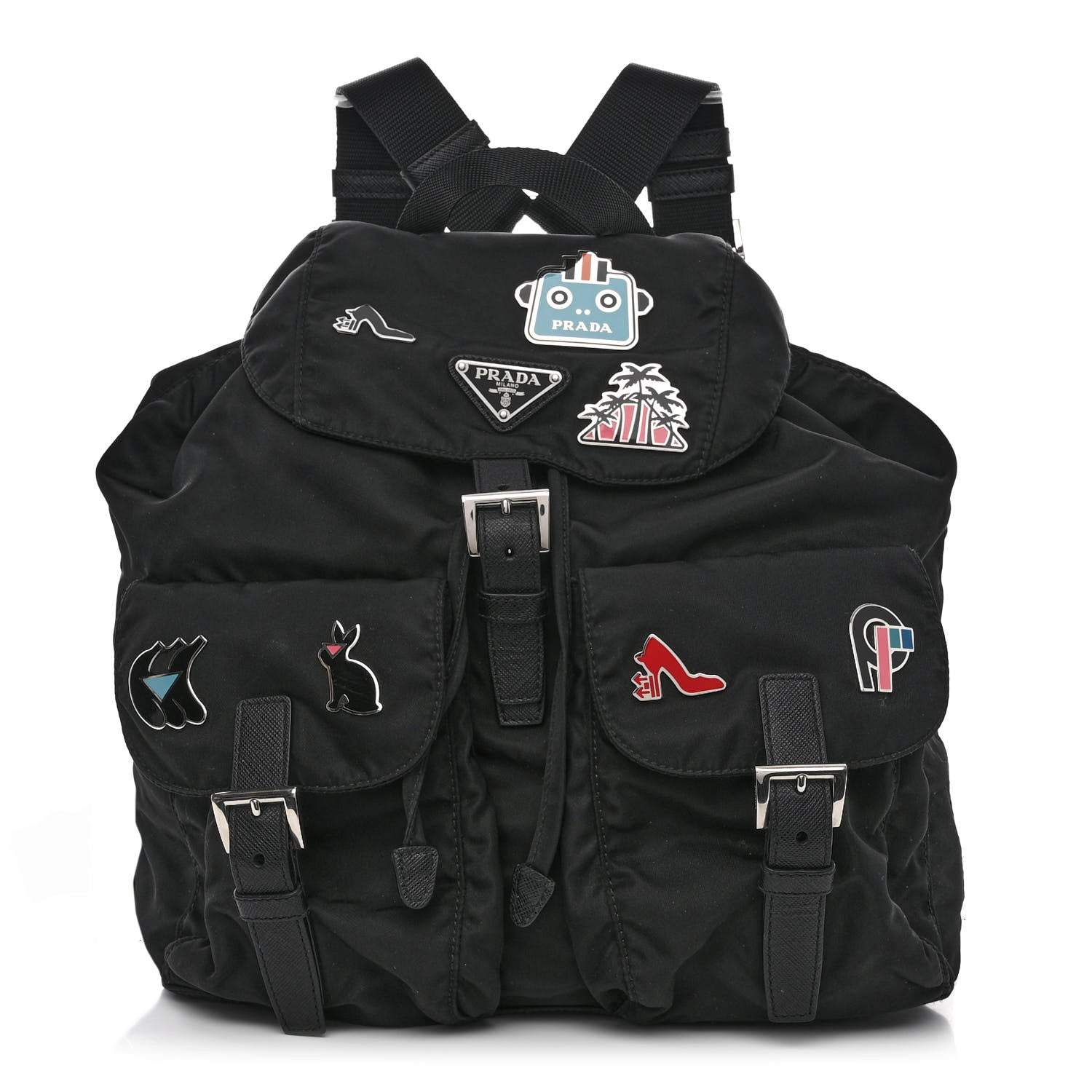 Prada Tessuto Nylon Saffiano Medium Smalto Backpack Black 1 of 10