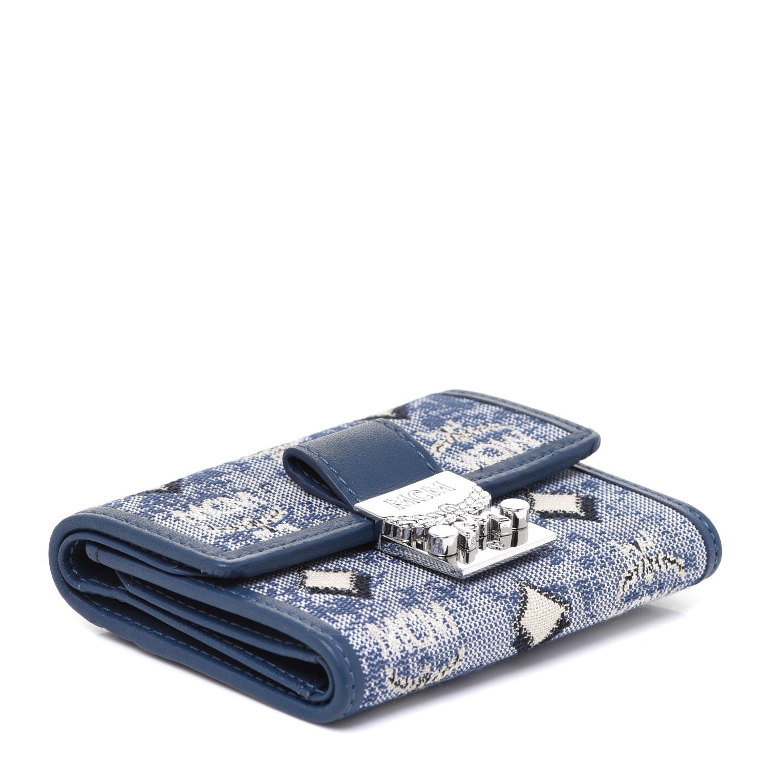 MCM Vintage Jacquard Monogram Mini Tri-Fold Wallet Blue 4 of 7