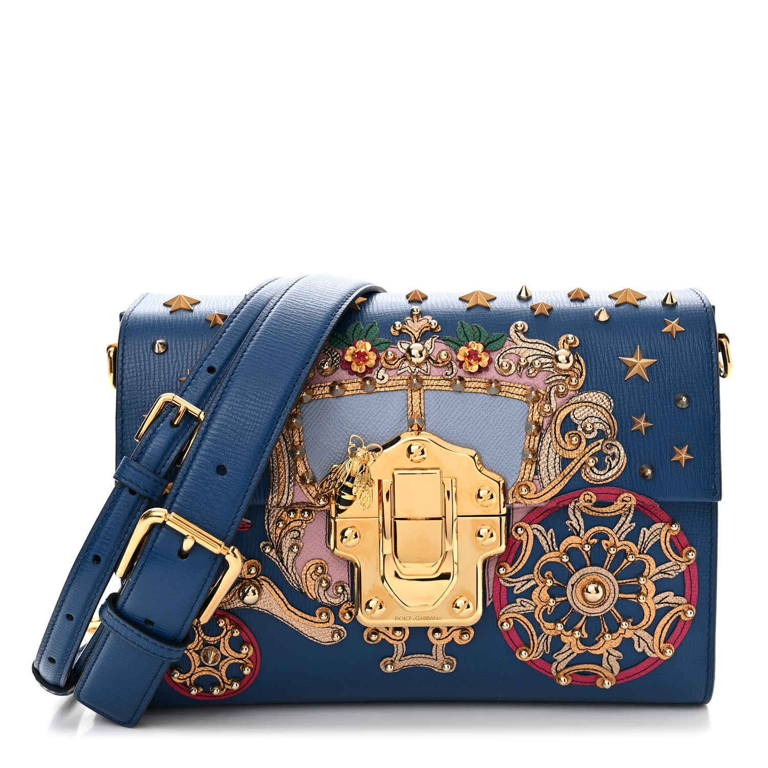 Dolce & Gabbana Calfskin Crystal Embellished Lucia Shoulder Bag Blue Multicolor 1 of 13