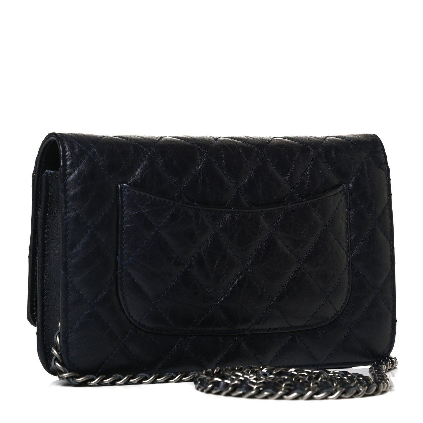 Aged Calfskin Quilted Reissue Wallet On Chain WOC Navy