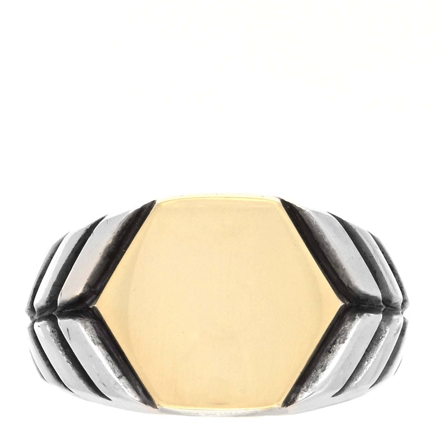 David Yurman Sterling Silver 18K Yellow Gold Hexagon Modern Chevron Ring 60 9 1 of 4