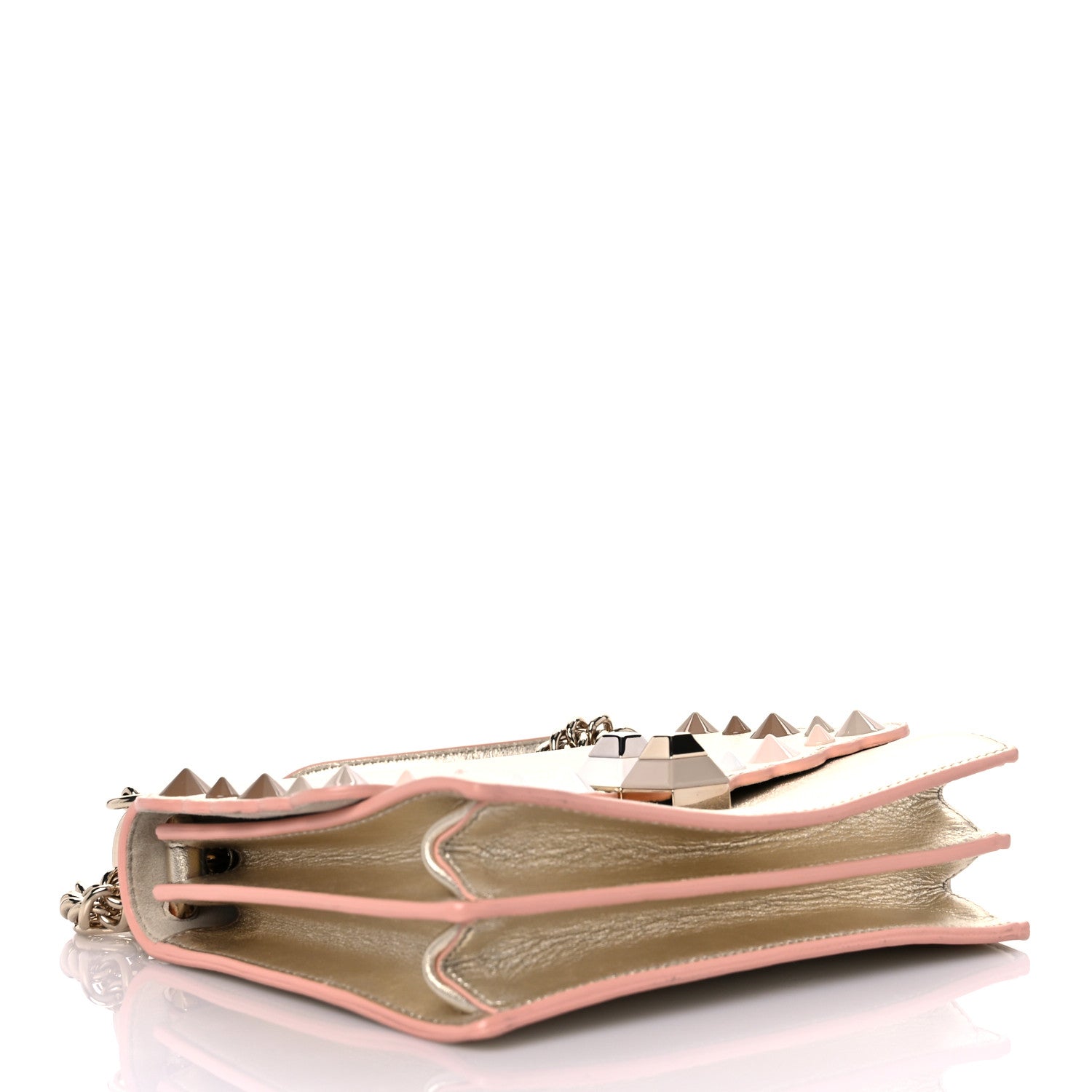 Fendi Vitello Catalan Mirror Scalloped Multi Studded Small Kan I Shoulder Bag Champagne 4 of 12
