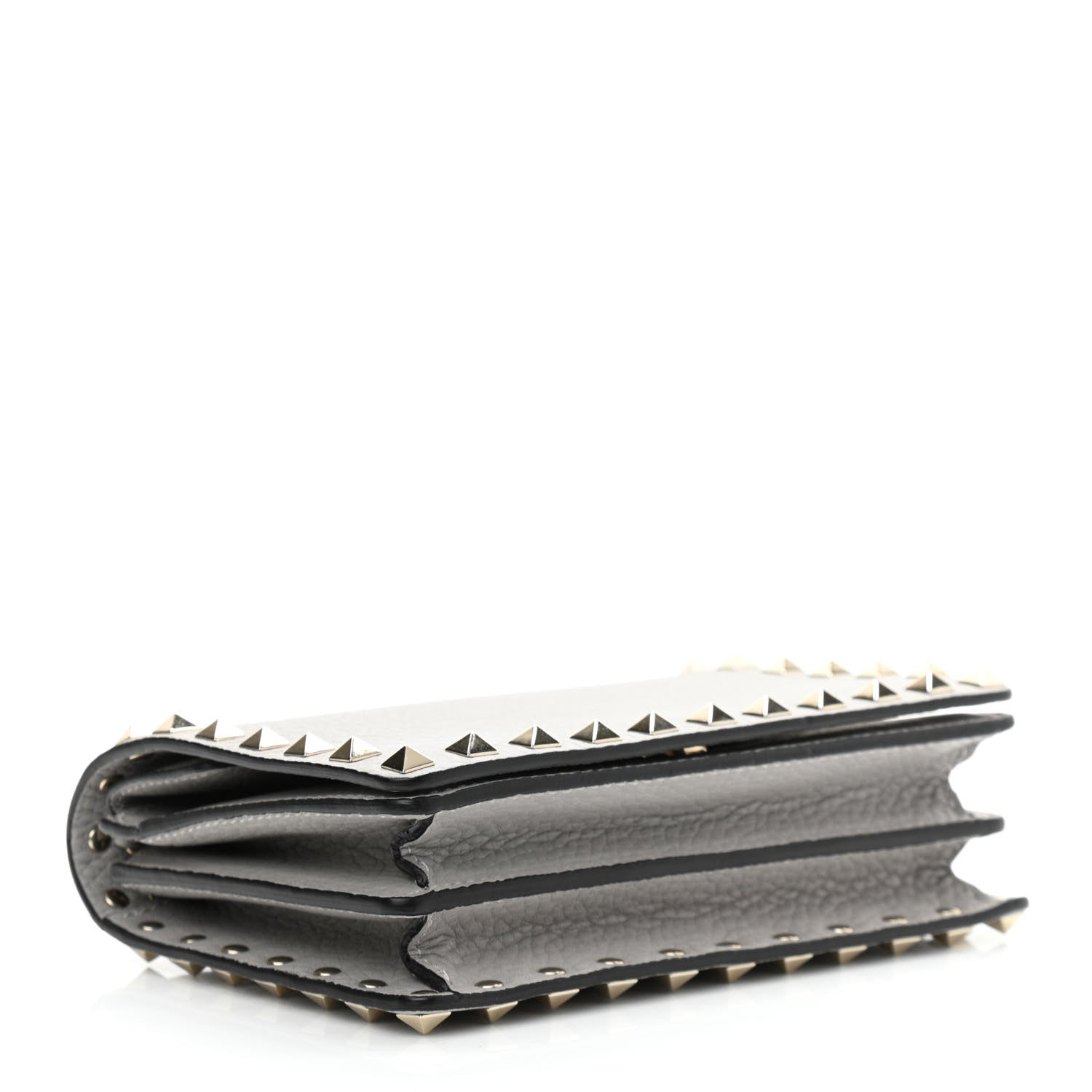Valentino Garavani Pebbled Calfskin Rockstud Wallet on Chain Pastel Grey 3 of 10