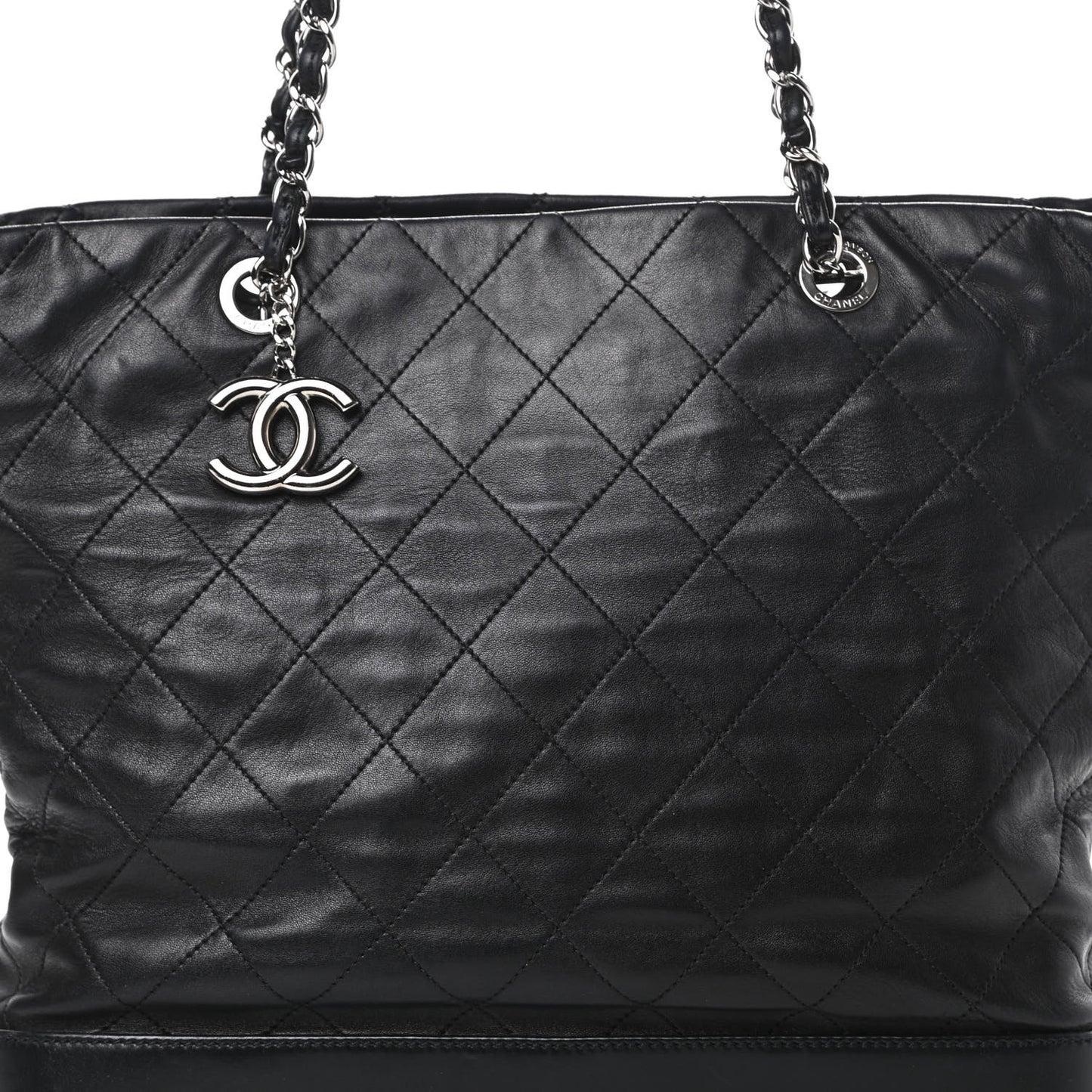 Calfskin Stitched Large VIP Shopping Tote Black