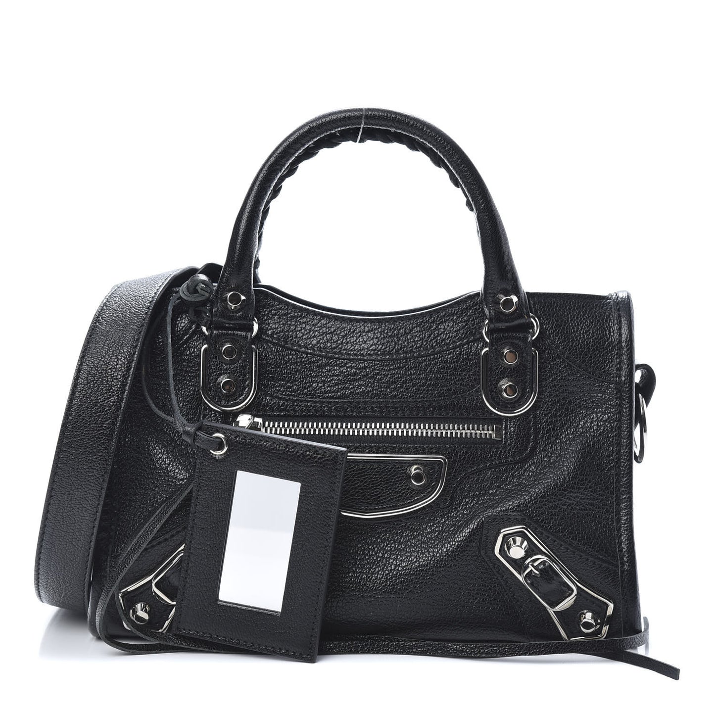 Chevre Silver Metallic Edge Hardware Mini City Black