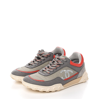Chanel Nylon Calfskin Suede Womens CC Sneakers 39 Grey Red 3 of 9