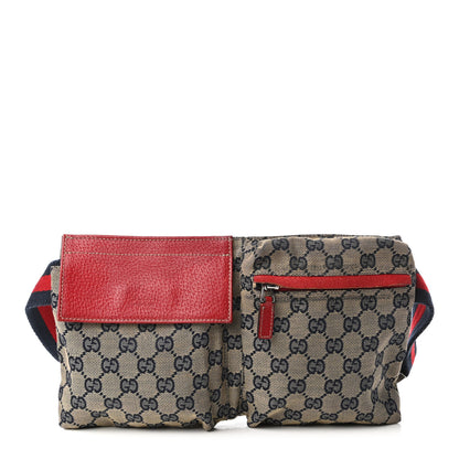 Gucci GG Monogram Web Double Pocket Belt Bag Navy Red 1 of 10