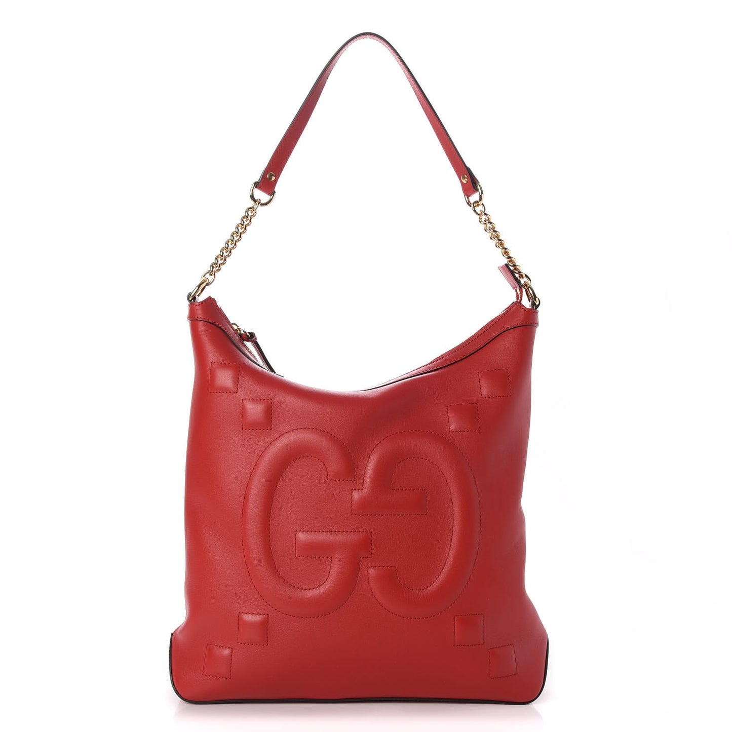 Apollo Calfskin GG Dadini Embroidered Chain Hobo Hibiscus Red