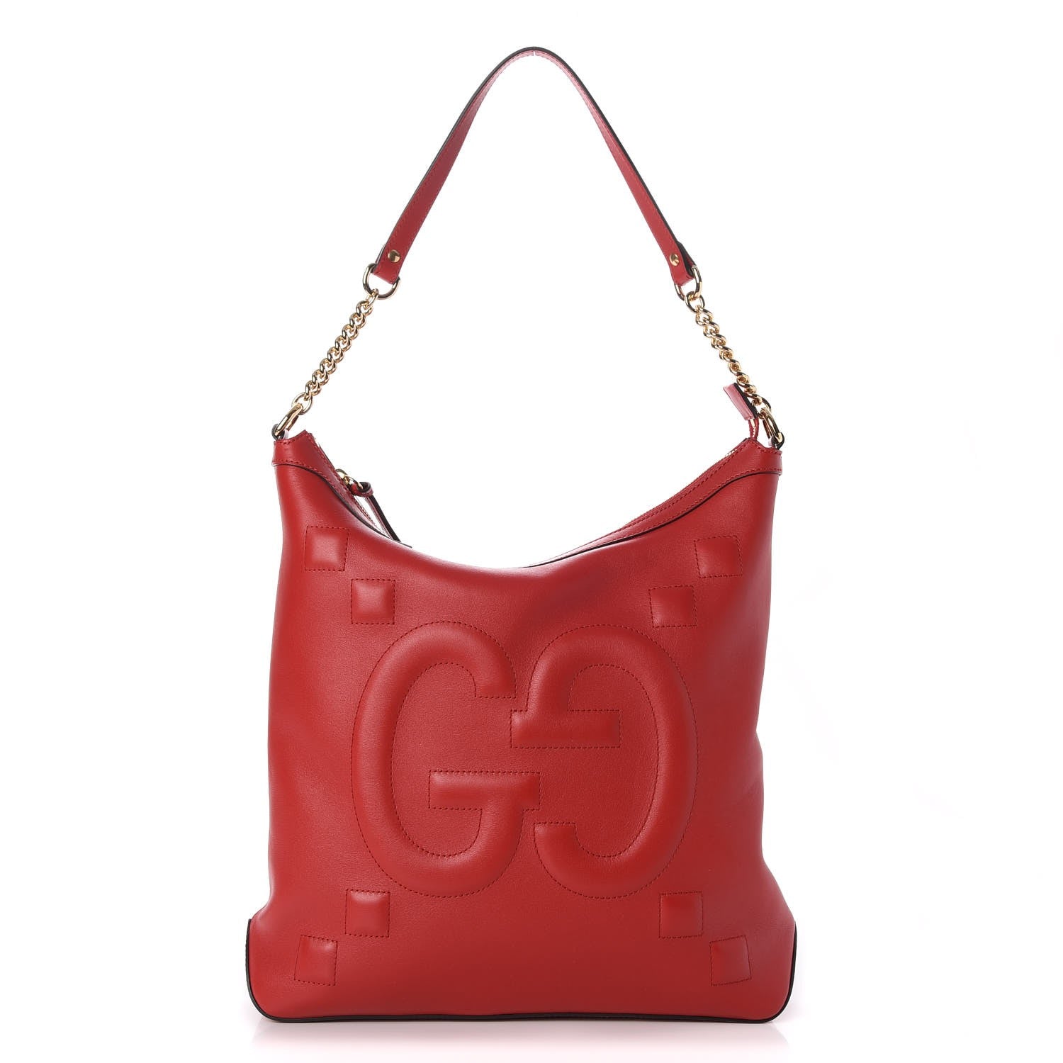 Gucci Apollo Calfskin GG Dadini Embroidered Chain Hobo Hibiscus Red 1 of 8