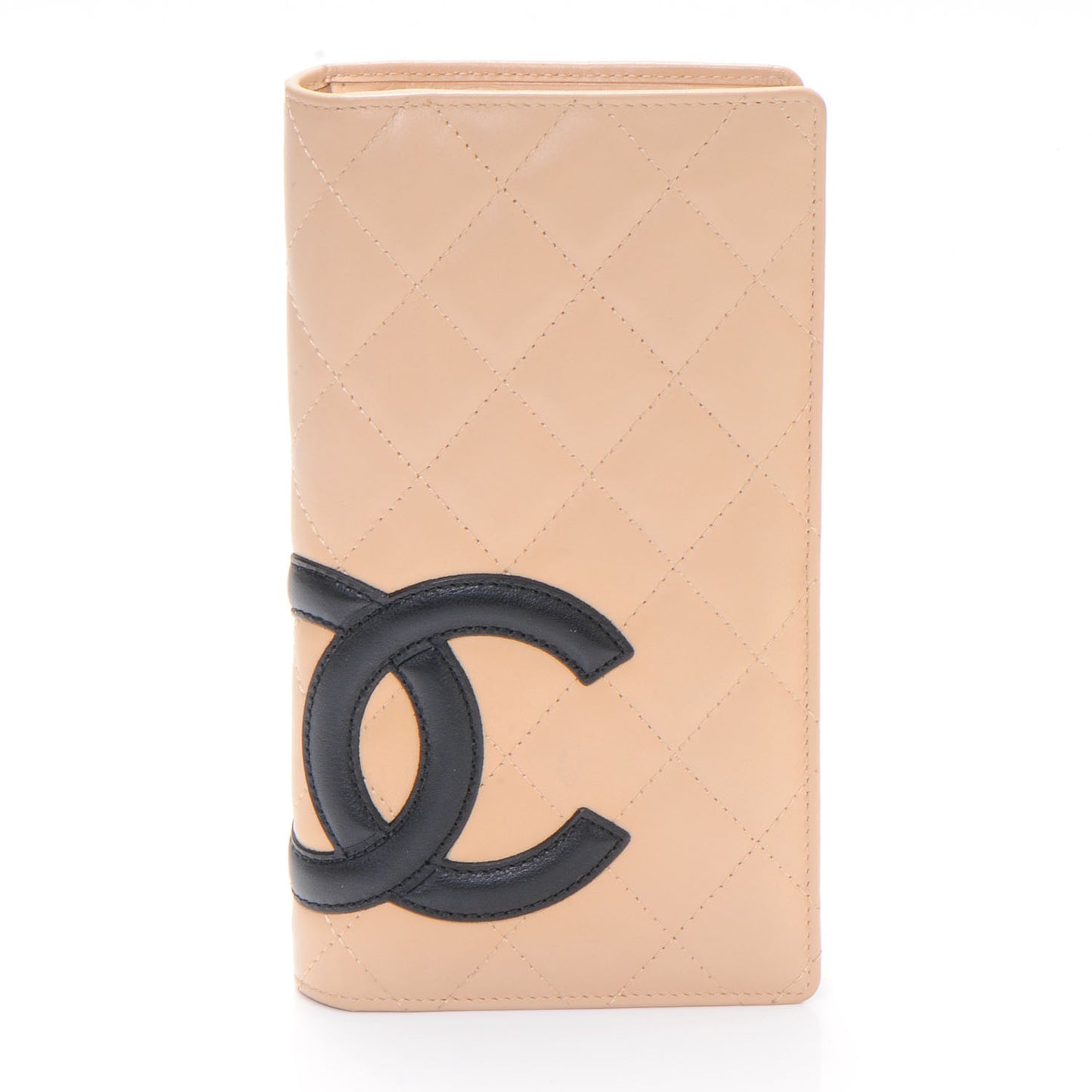 Calfskin Quilted Cambon Yen Wallet Beige Black