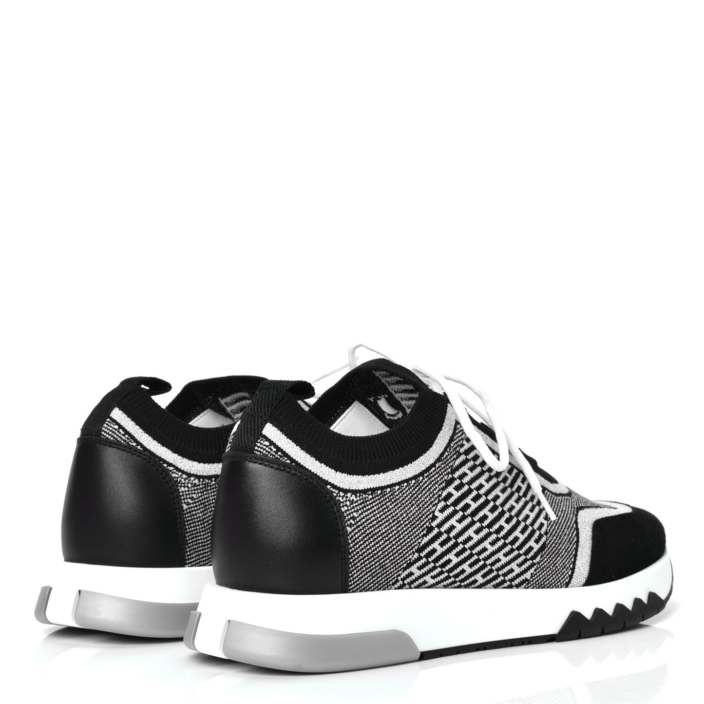 Knit Calfskin Suede Goatskin Bi-Color Womens Addict Sneakers 38 Black White