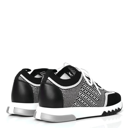Hermes Knit Calfskin Suede Goatskin Bi-Color Womens Addict Sneakers 38 Black White 3 of 4