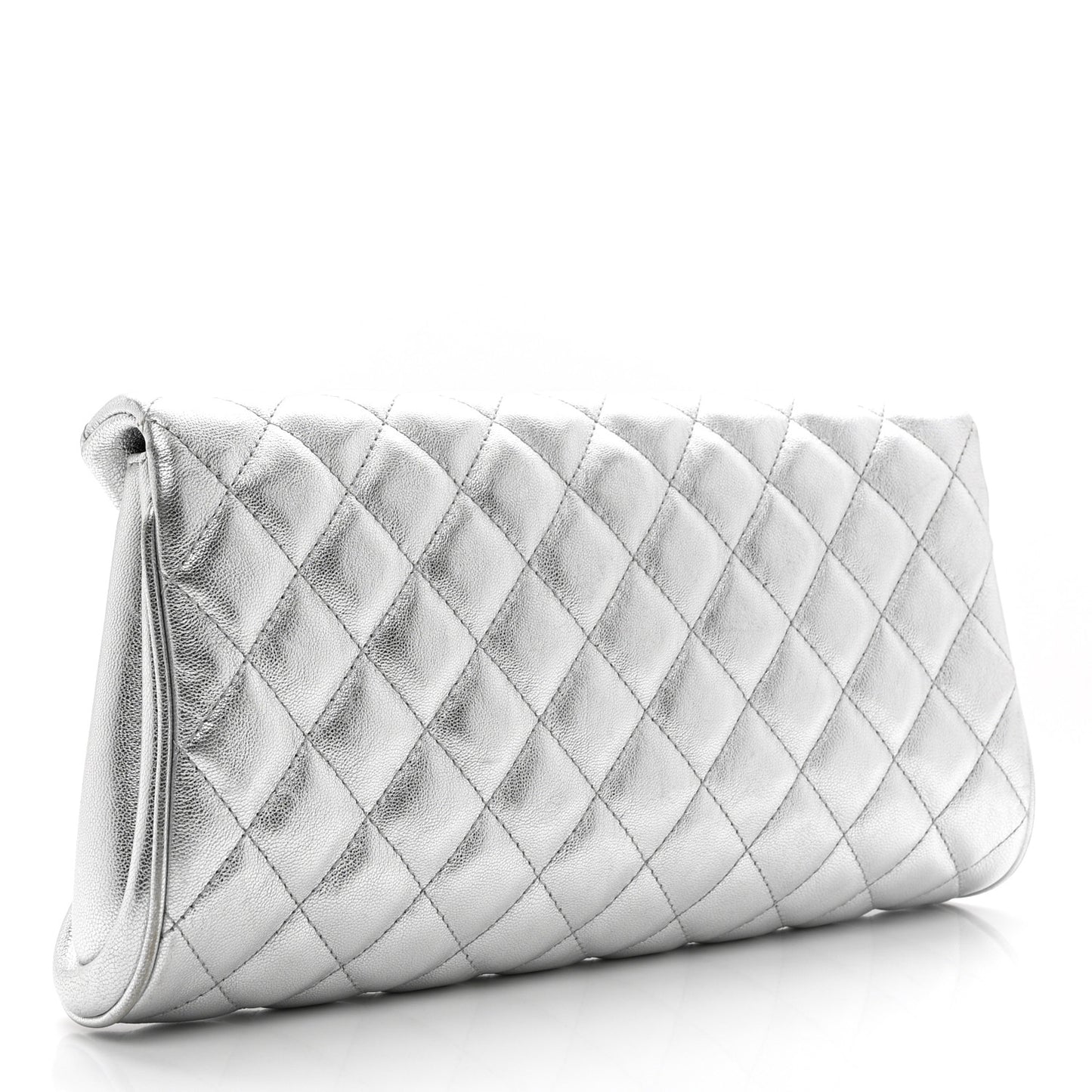 Metallic Calfskin Quilted Fold Up Again Clutch Silver
