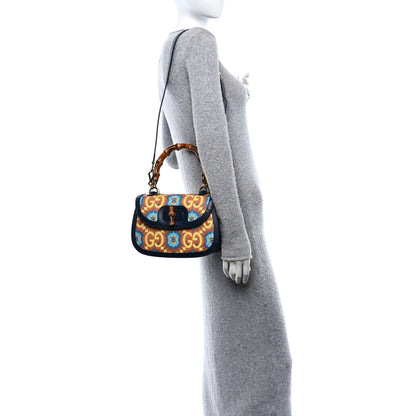 Gucci Calfskin Kaleidoscope Medium Bamboo 1947 Top Handle Bag Blue Orange Multicolor Blue Agata 2 of 10