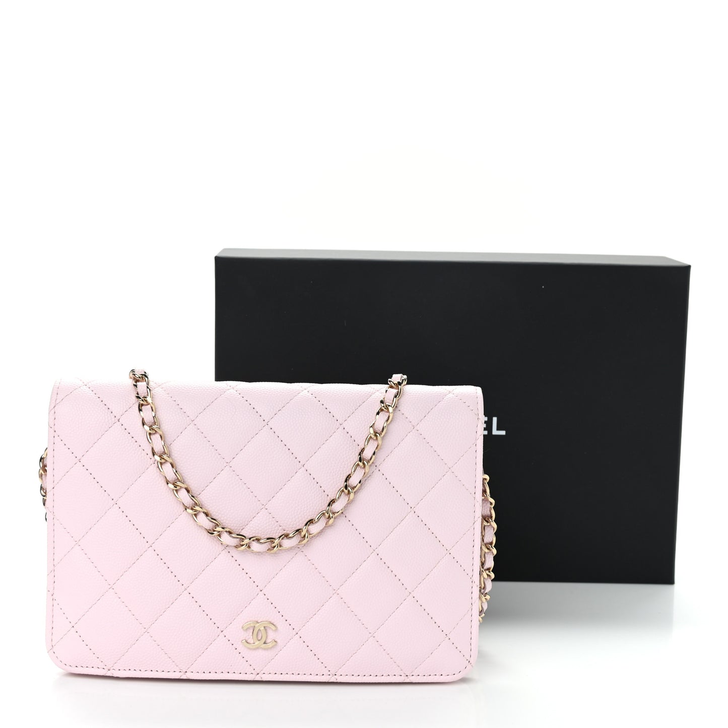 Caviar Quilted Wallet On Chain WOC Light Pink