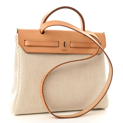 Hermes Toile Vache Calfskin Herbag 30 PM Black Natural 4 of 12
