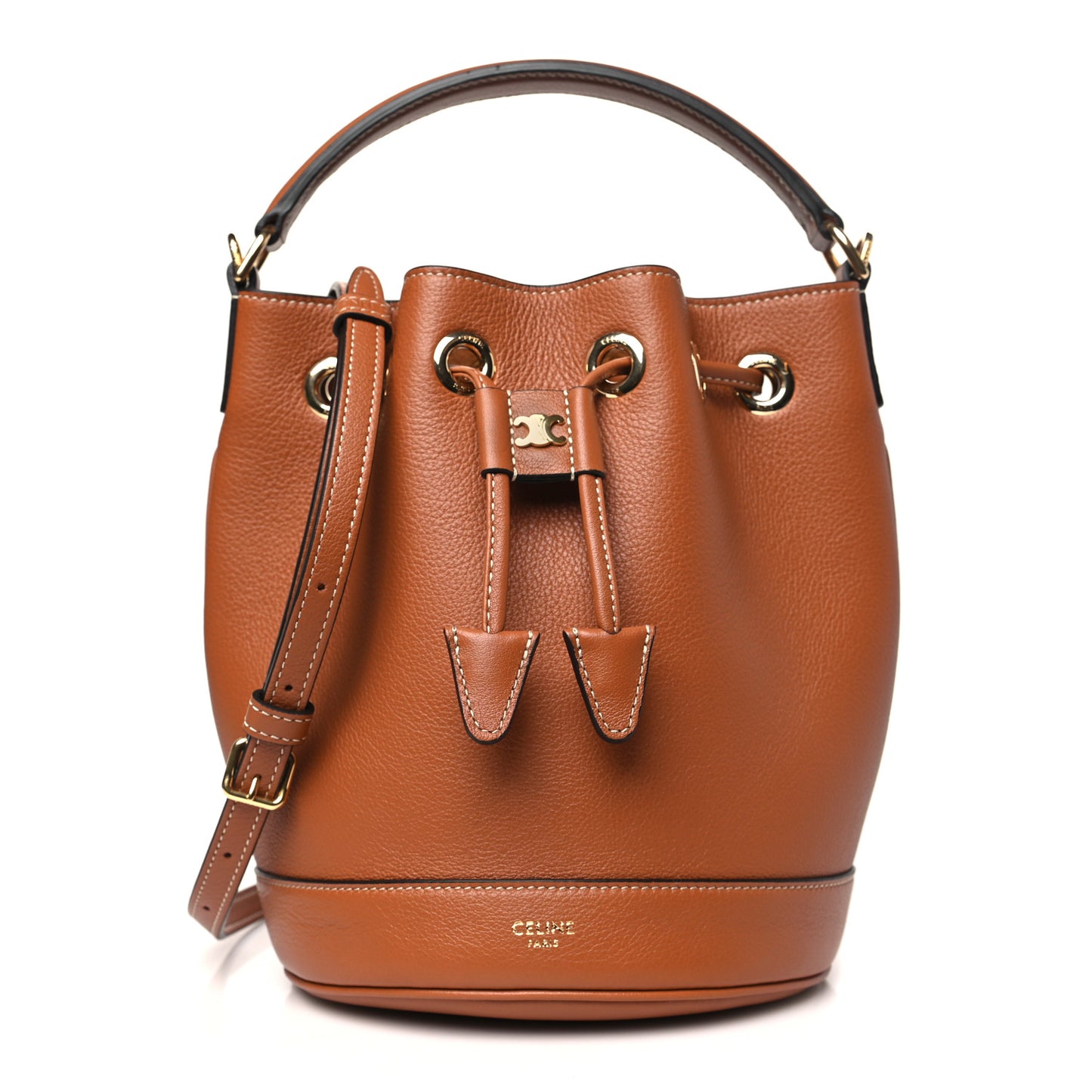 Calfskin Teen Clara Drawstring Bucket Bag Tan