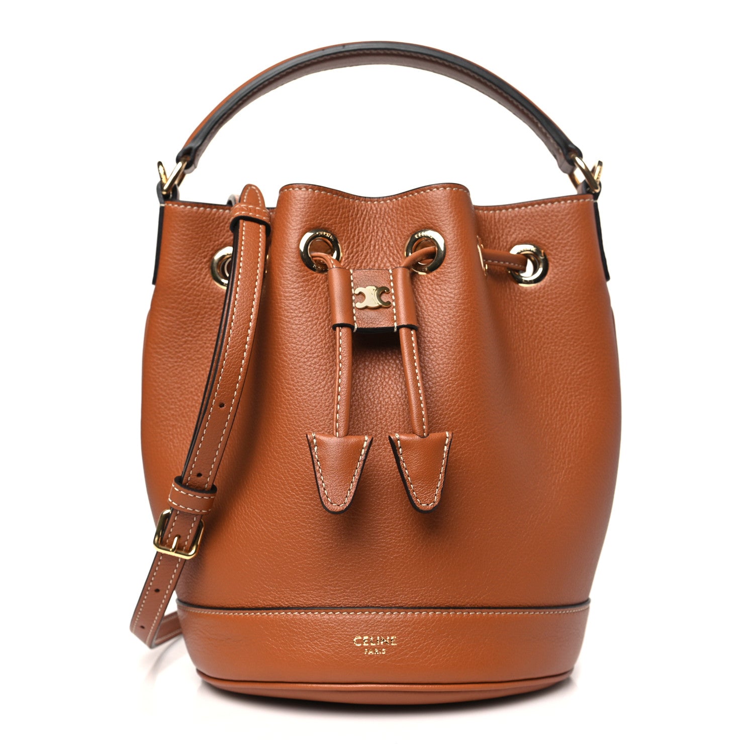 Celine Calfskin Teen Clara Drawstring Bucket Bag Tan 1 of 9