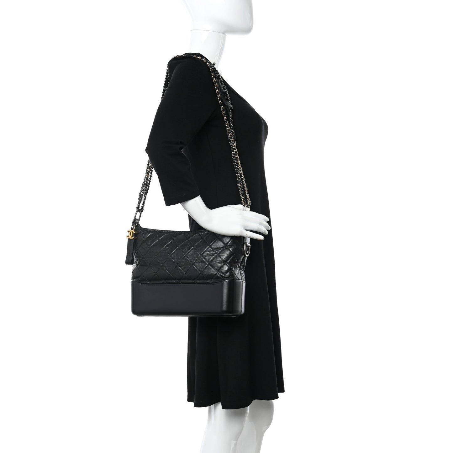 Aged Calfskin Quilted Medium Gabrielle Hobo Black