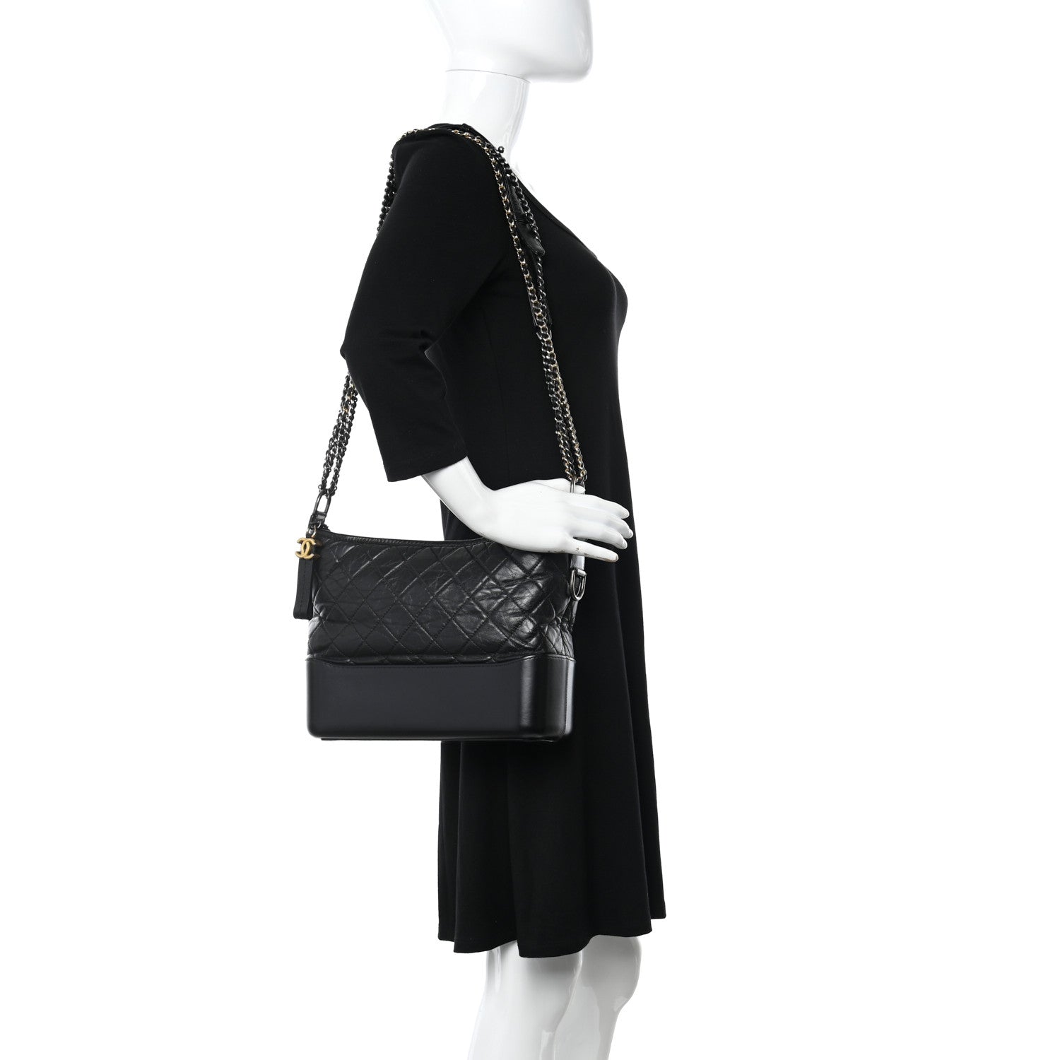 Chanel Aged Calfskin Quilted Medium Gabrielle Hobo Black 2 of 11