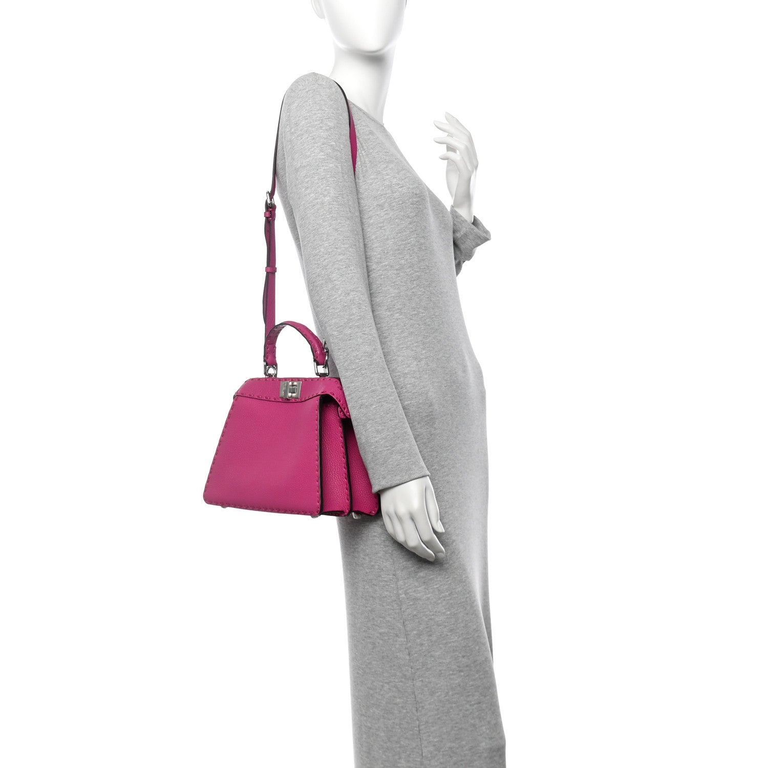 Fendi Cuoio Roma Sellerissima Nappa Sintetica Tape Stitch Small Peekaboo I SEE U Satchel Magenta 2 of 10