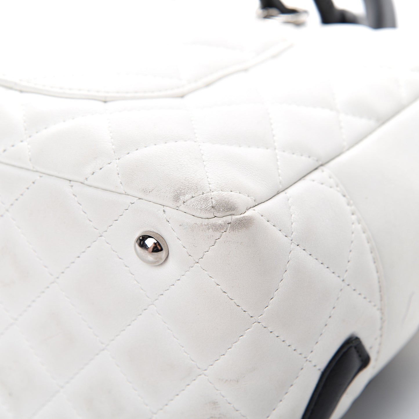 Calfskin Quilted Large Cambon Bowler White Black