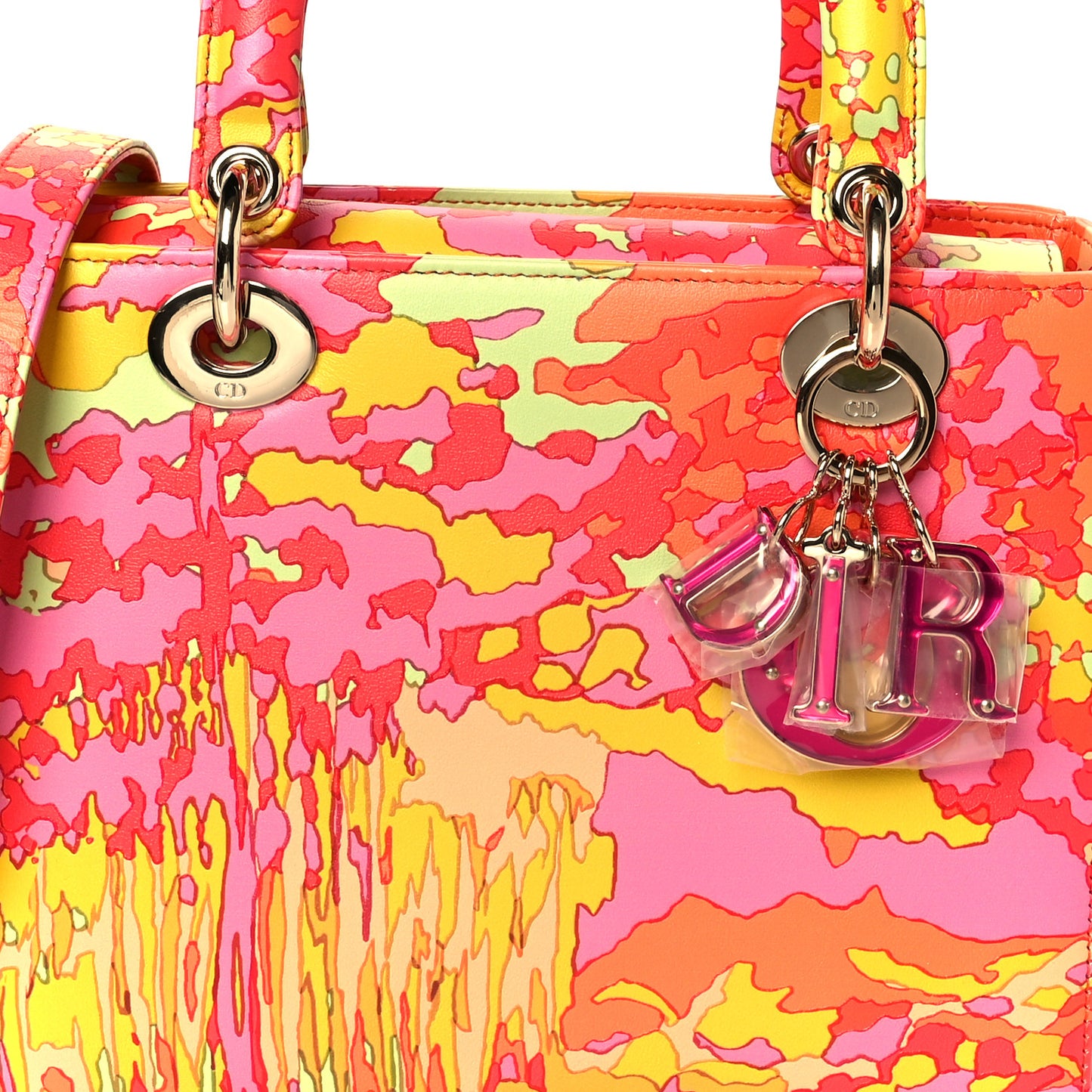 Calfskin Printed Woods All Over Medium Lady Dior Pink Multicolor