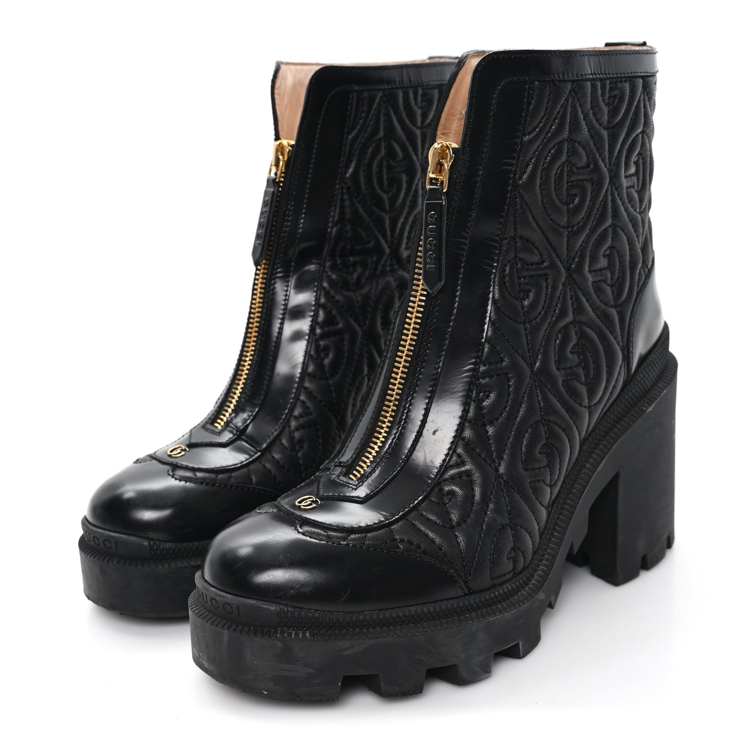 Calfskin Nappa Rhombus Quilted Trip Ankle Boots 36 Black