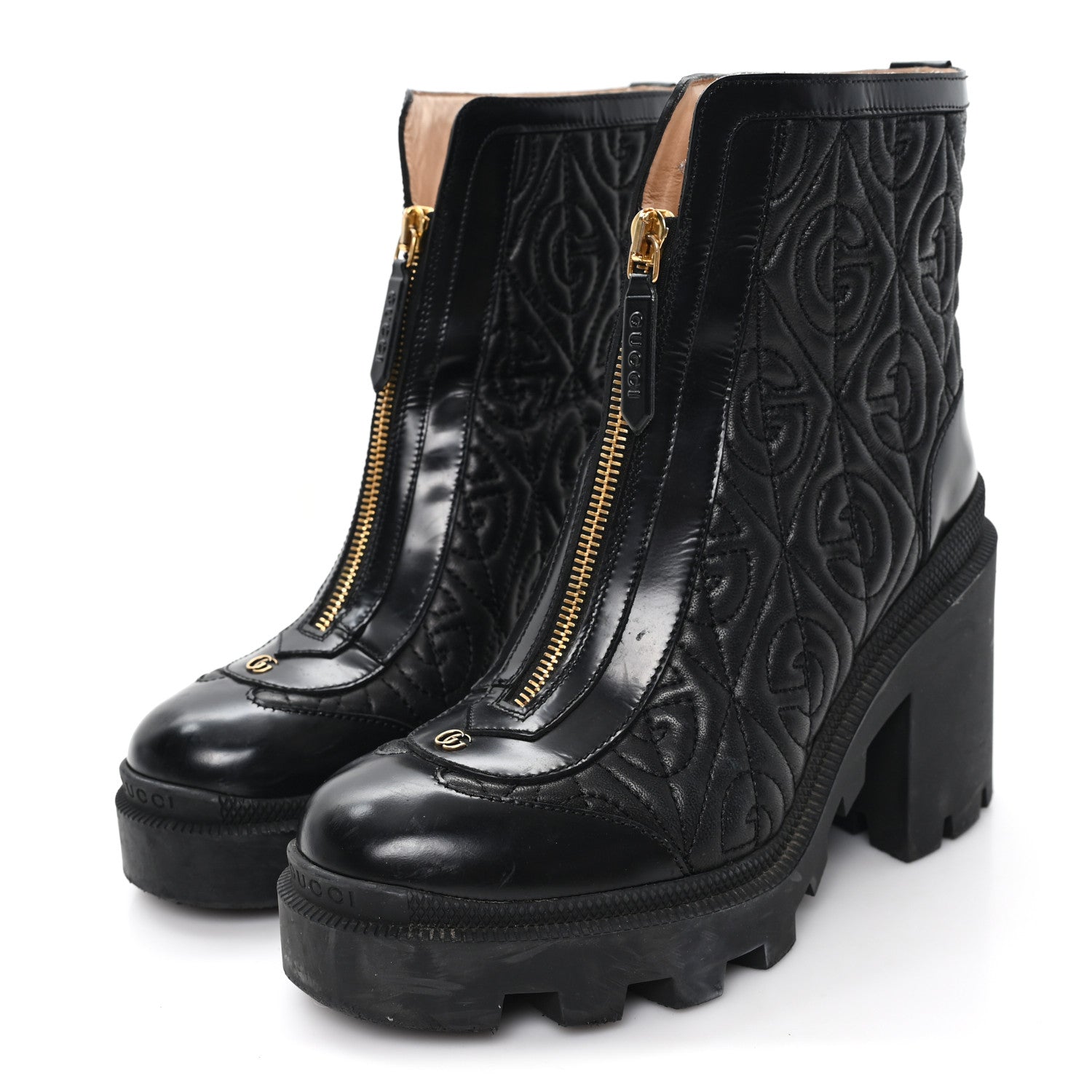 Gucci Calfskin Nappa Rhombus Quilted Trip Ankle Boots 36 Black 4 of 9