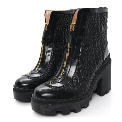 Gucci Calfskin Nappa Rhombus Quilted Trip Ankle Boots 36 Black 4 of 9