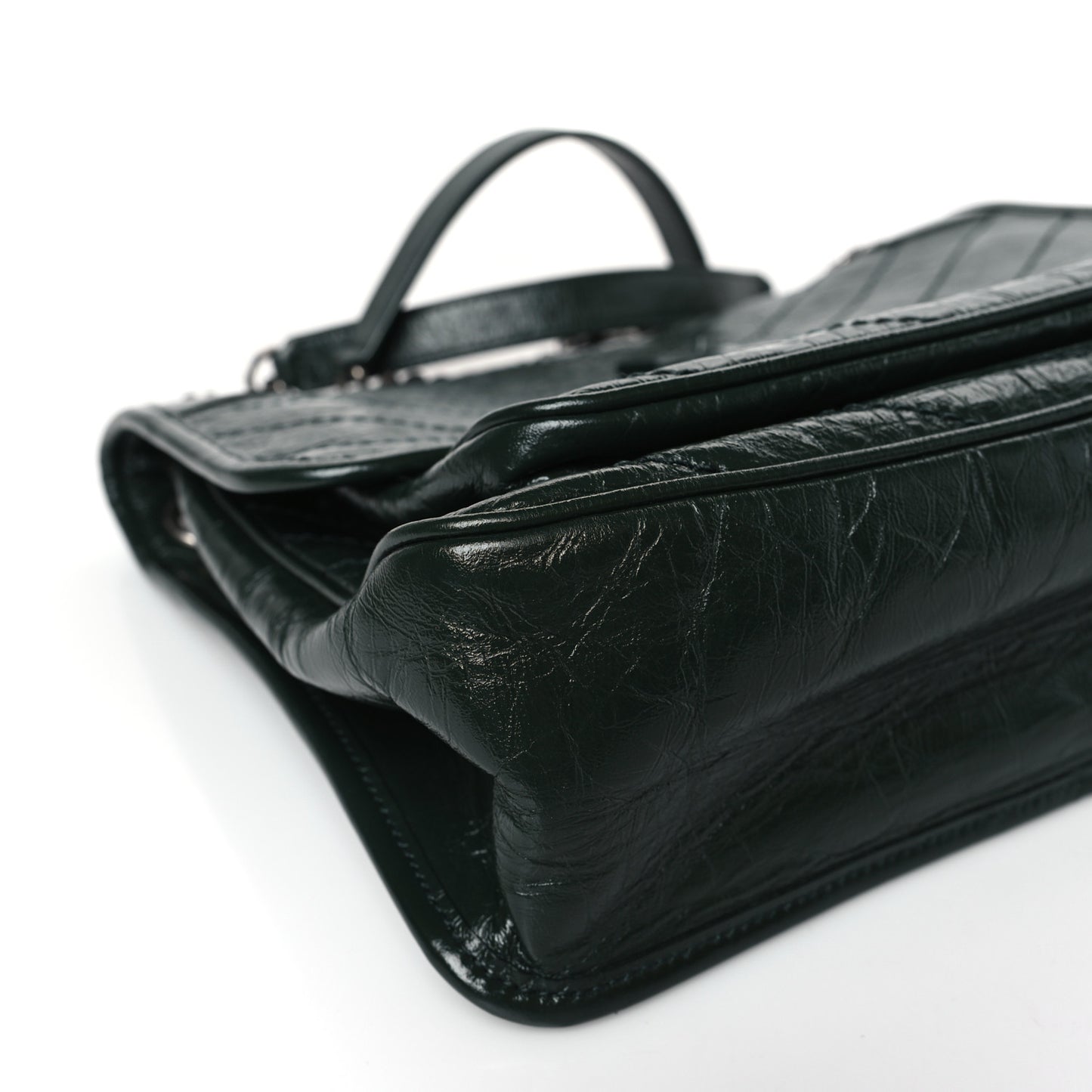 Crinkled Calfskin Matelasse Monogram Medium Niki Chain Satchel Military Olive