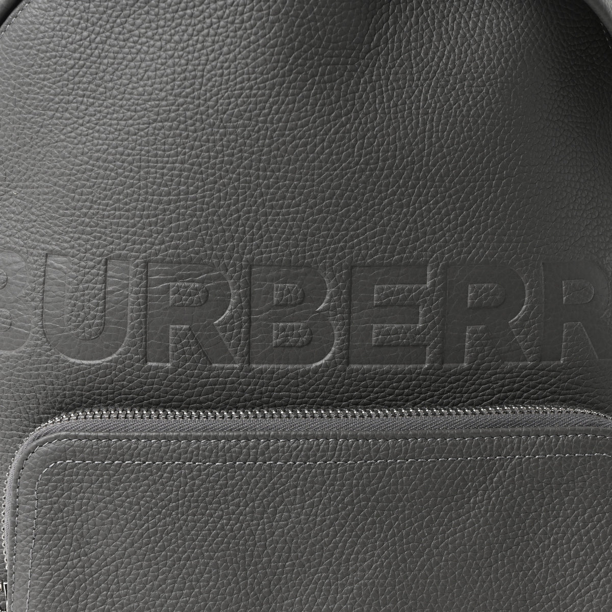 Calfskin Logo Embossed Backpack Charcoal Grey
