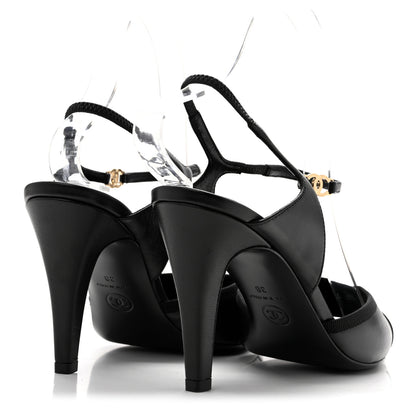Chanel Lambskin Pointed Cap Toe CC Slingback Pumps 38 Black 5 of 12