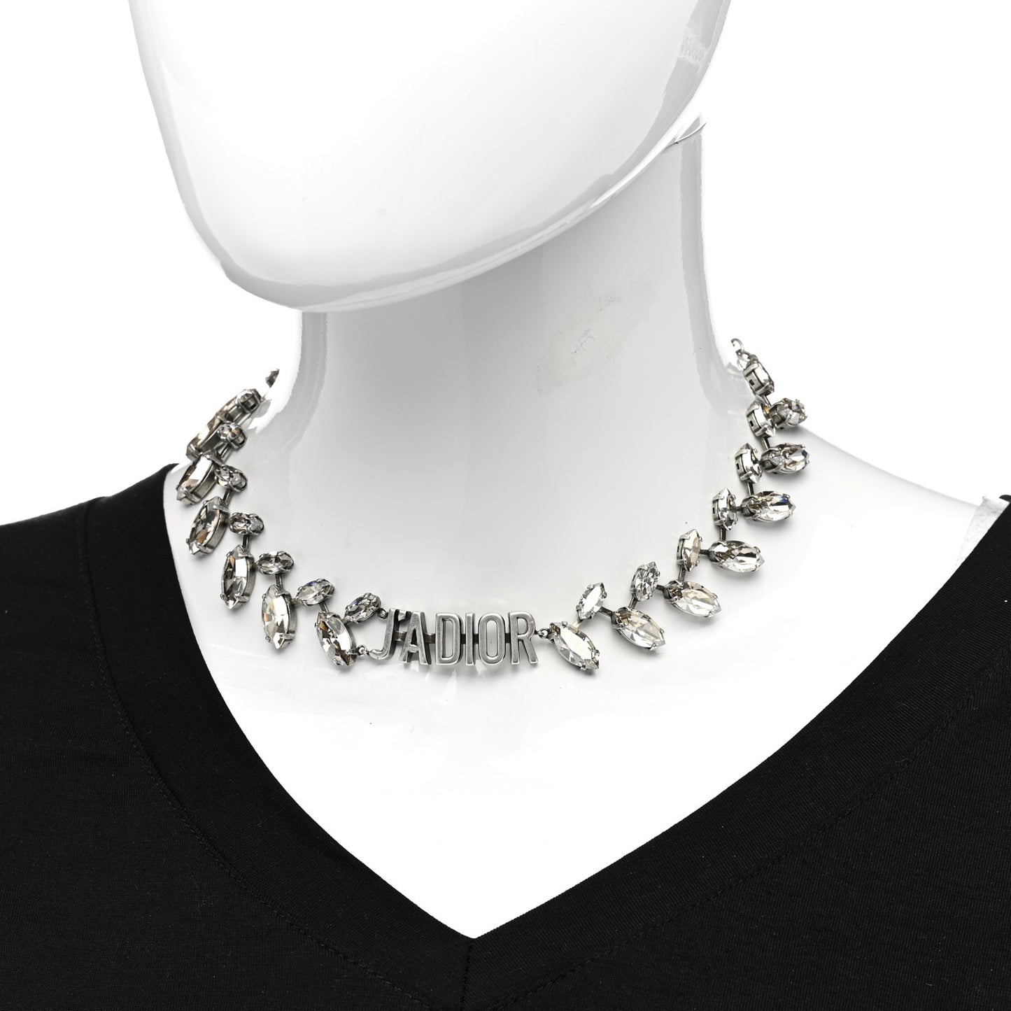 Metal Crystal J'Adior Laurier Choker Necklace Silver