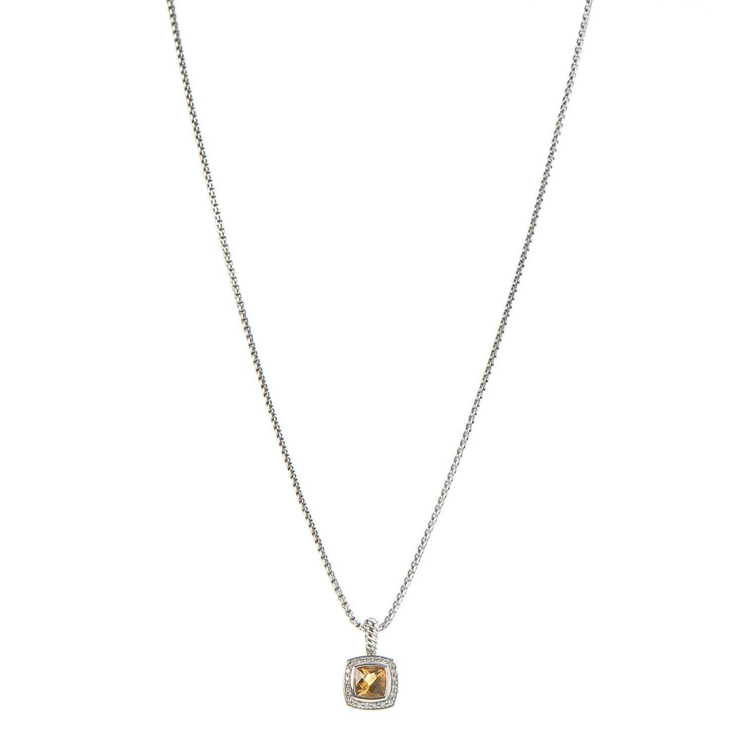 Sterling Silver Diamond Citrine 7mm Petite Albion Pendant Necklace