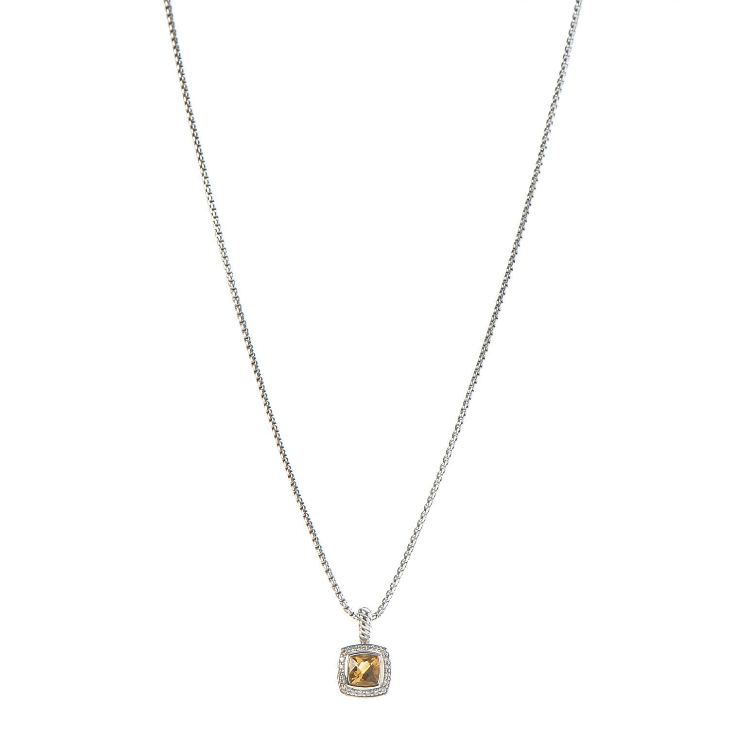 David Yurman Sterling Silver Diamond Citrine 7mm Petite Albion Pendant Necklace 1 of 6