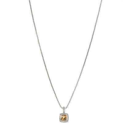 David Yurman Sterling Silver Diamond Citrine 7mm Petite Albion Pendant Necklace 1 of 6