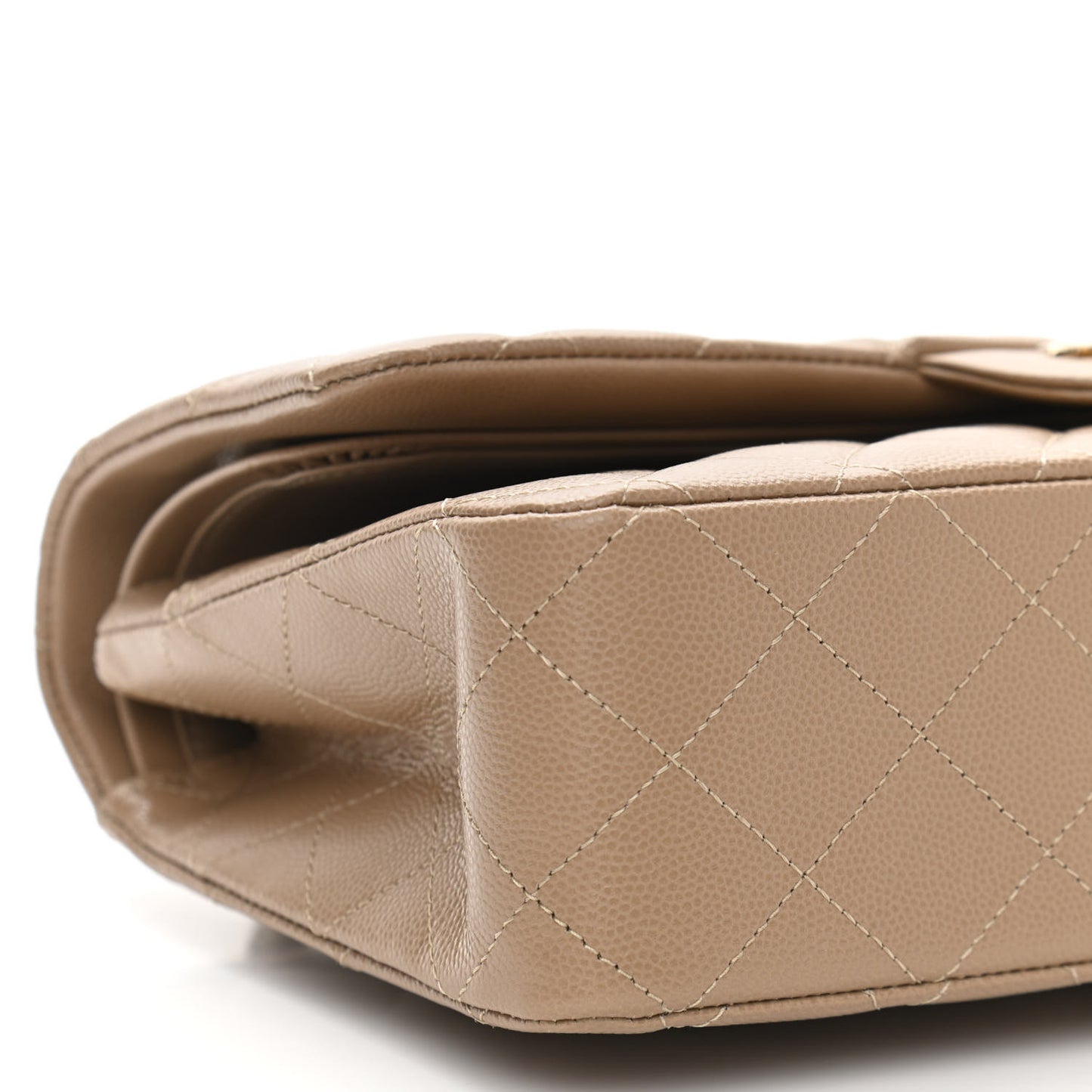 Caviar Quilted Medium Double Flap Beige