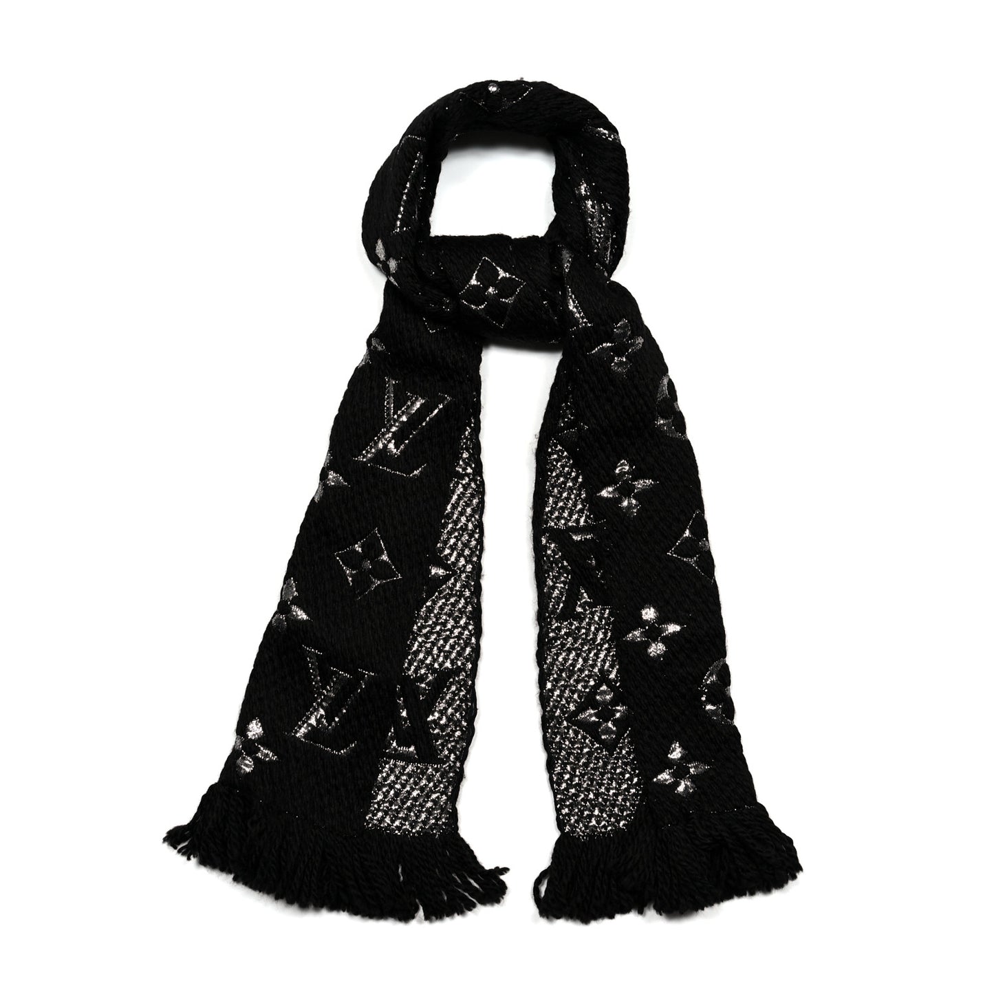 Wool Silk Logomania Shine Scarf Black