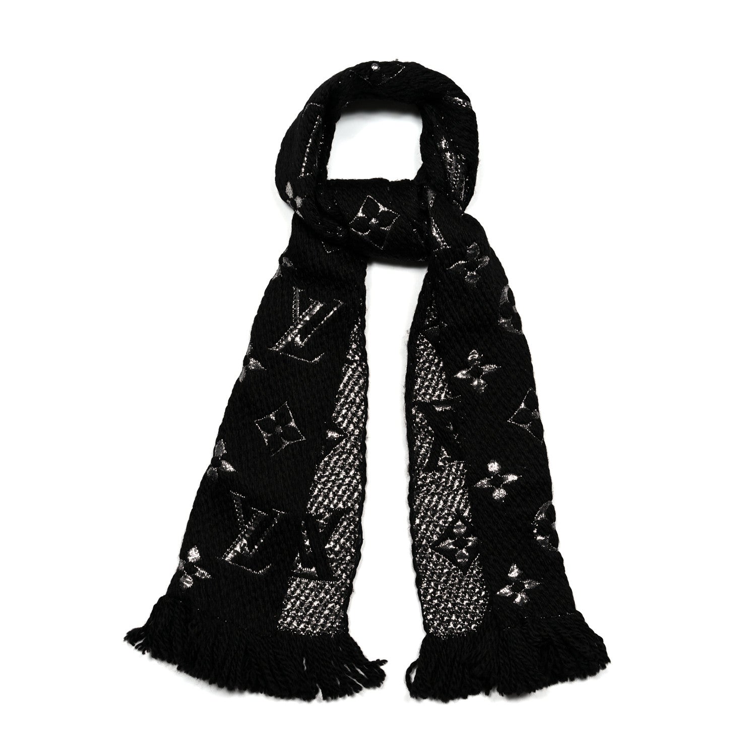 Louis Vuitton Wool Silk Logomania Shine Scarf Black 1 of 3