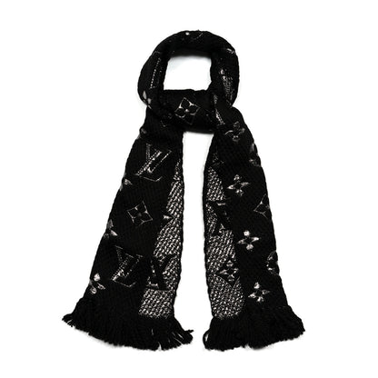 Louis Vuitton Wool Silk Logomania Shine Scarf Black 1 of 3