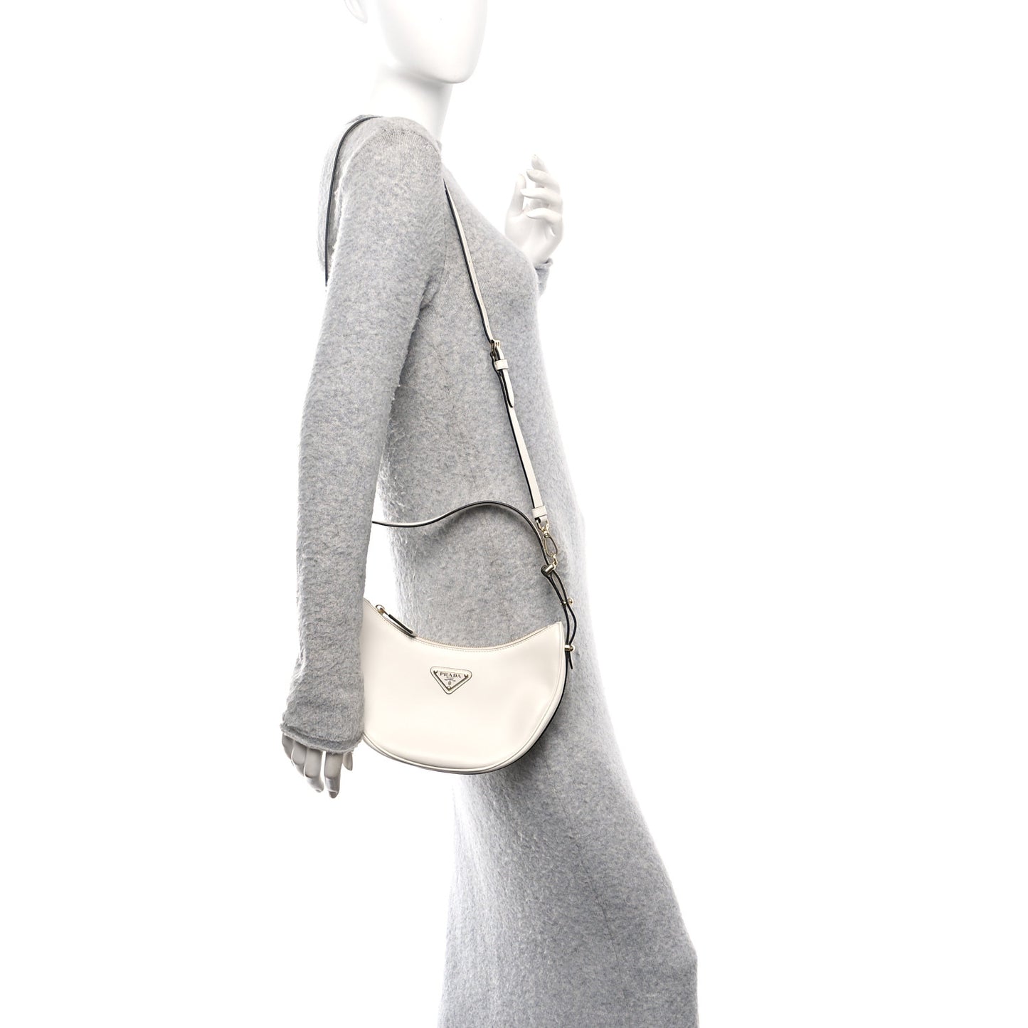 Soft Calfskin Arque Shoulder Bag White