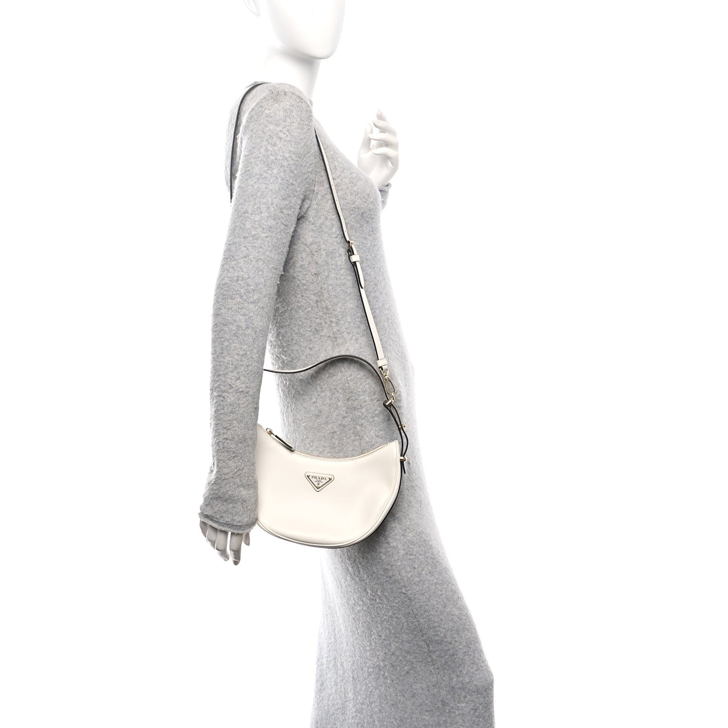 Prada Soft Calfskin Arque Shoulder Bag White 2 of 9