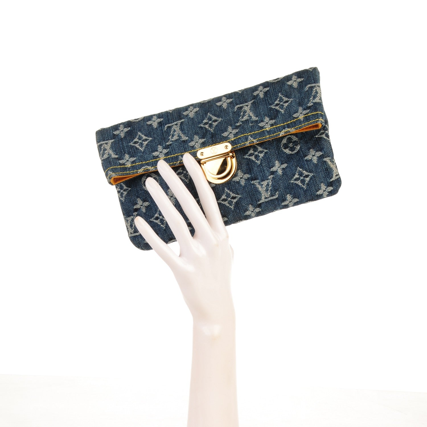 Louis Vuitton Monogram Denim Pochette Plat Clutch Blue 2 of 7