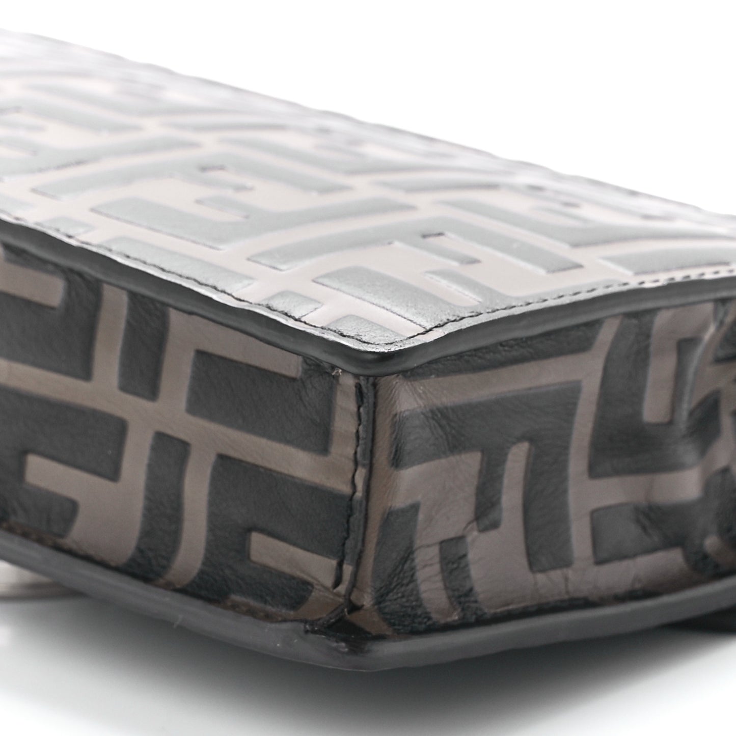 Vitello Soft Catalan Mirror F is Fendi Bi-Color FF 1974 Embossed Medium Envelope Wallet On Chain Maya Black Argento