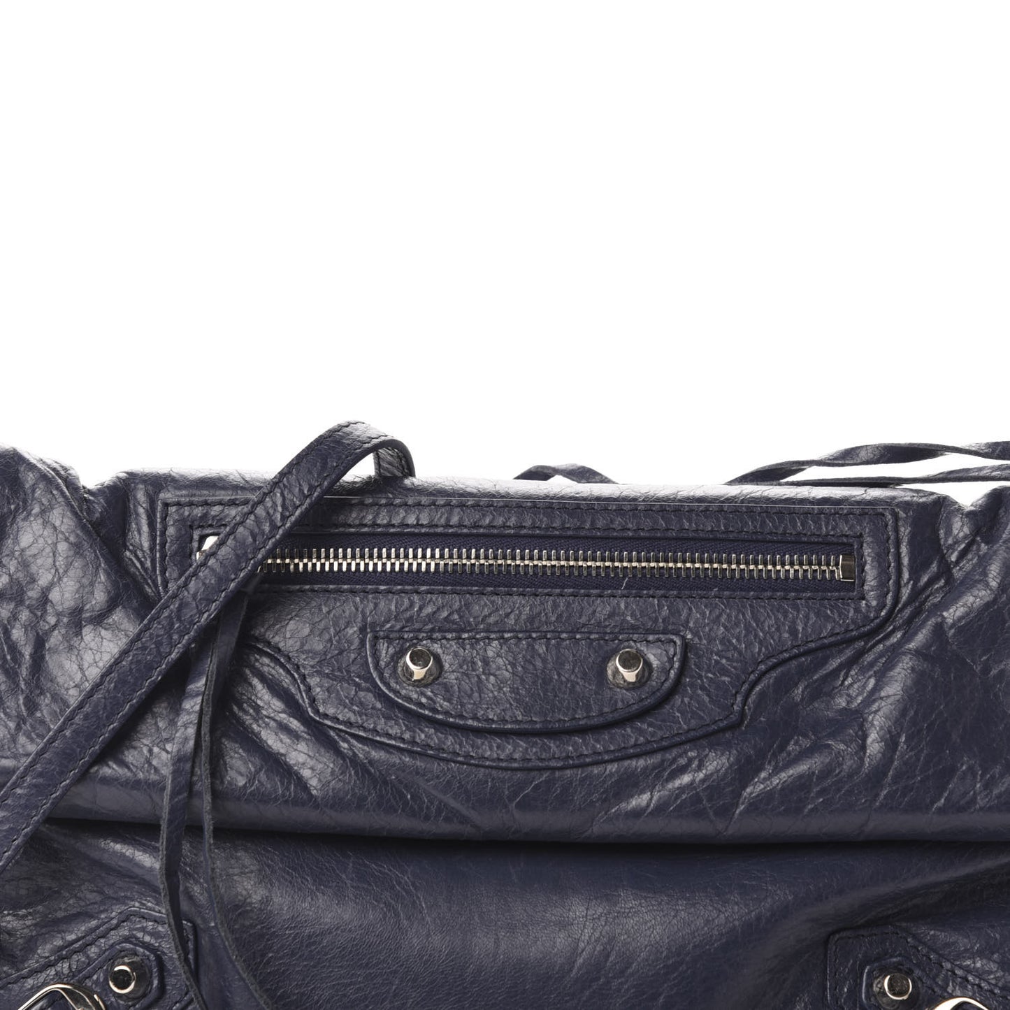 Agneau Classic Silver Hardware Envelope Strap Clutch Bleu Obscur