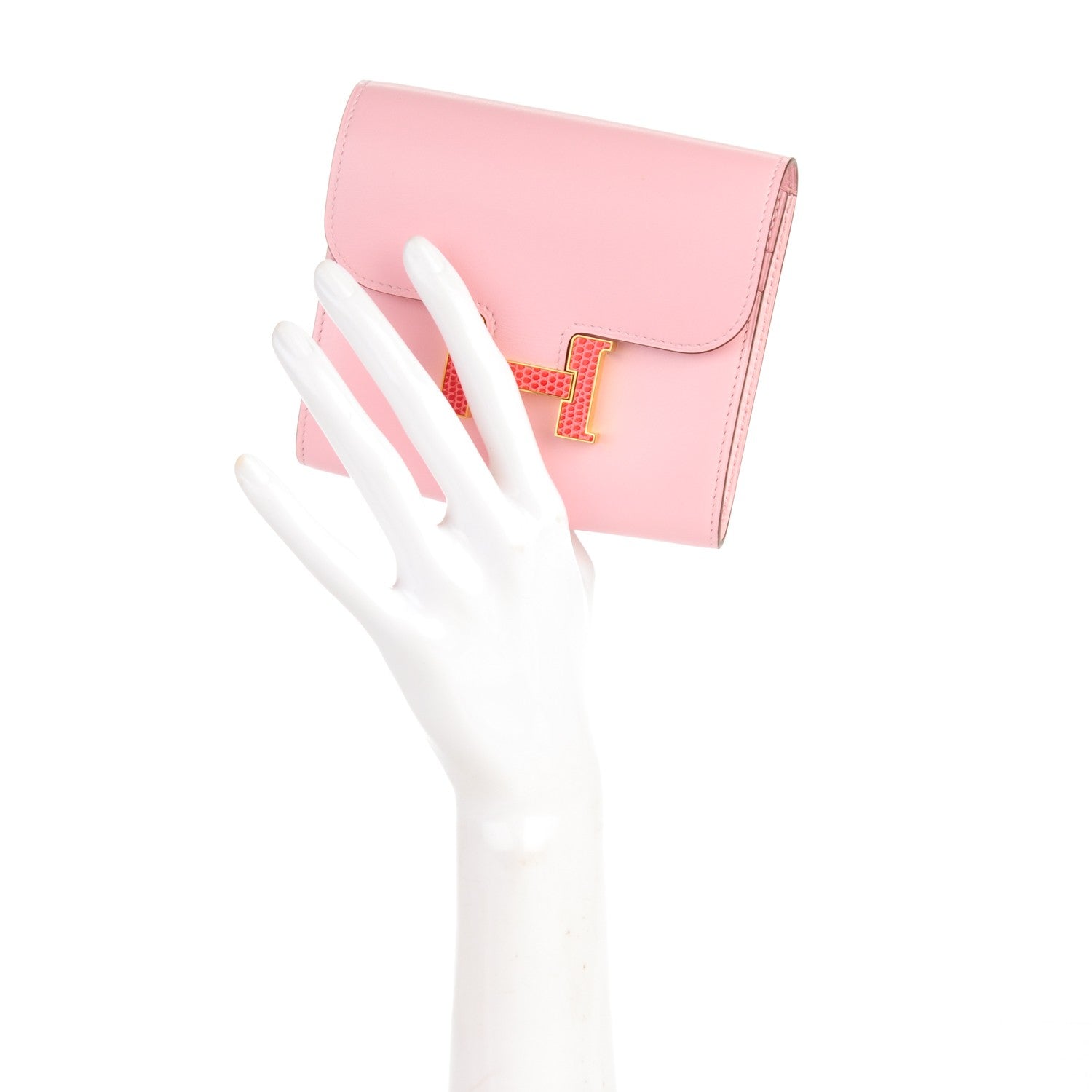 Hermes Tadelakt Lizard Constance Short Wallet Rose Sakura Bougainvillea 2 of 7